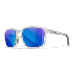 Gloss Clear Crystal Frame and Polarized Blue Mirror Lens with Permanent Side Shields
