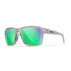 Gloss Crystal Light Grey Frame and Polarized Green Mirror Lens with Permanent Side Shields